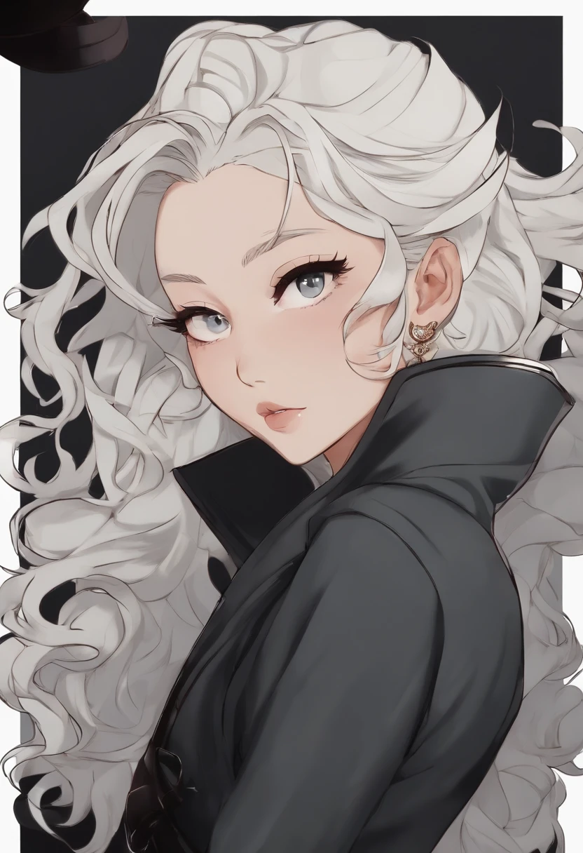 Uma menina com cabelo preto longo, pele clara, olhos pretos e roxos, Corpo magro, roupa preta, He wears a very large overcoat dragging on the floor, segura uma foice, estilo do anime Jujutsu kaisen, ela tem 1,85 de altura e tem 25 anos