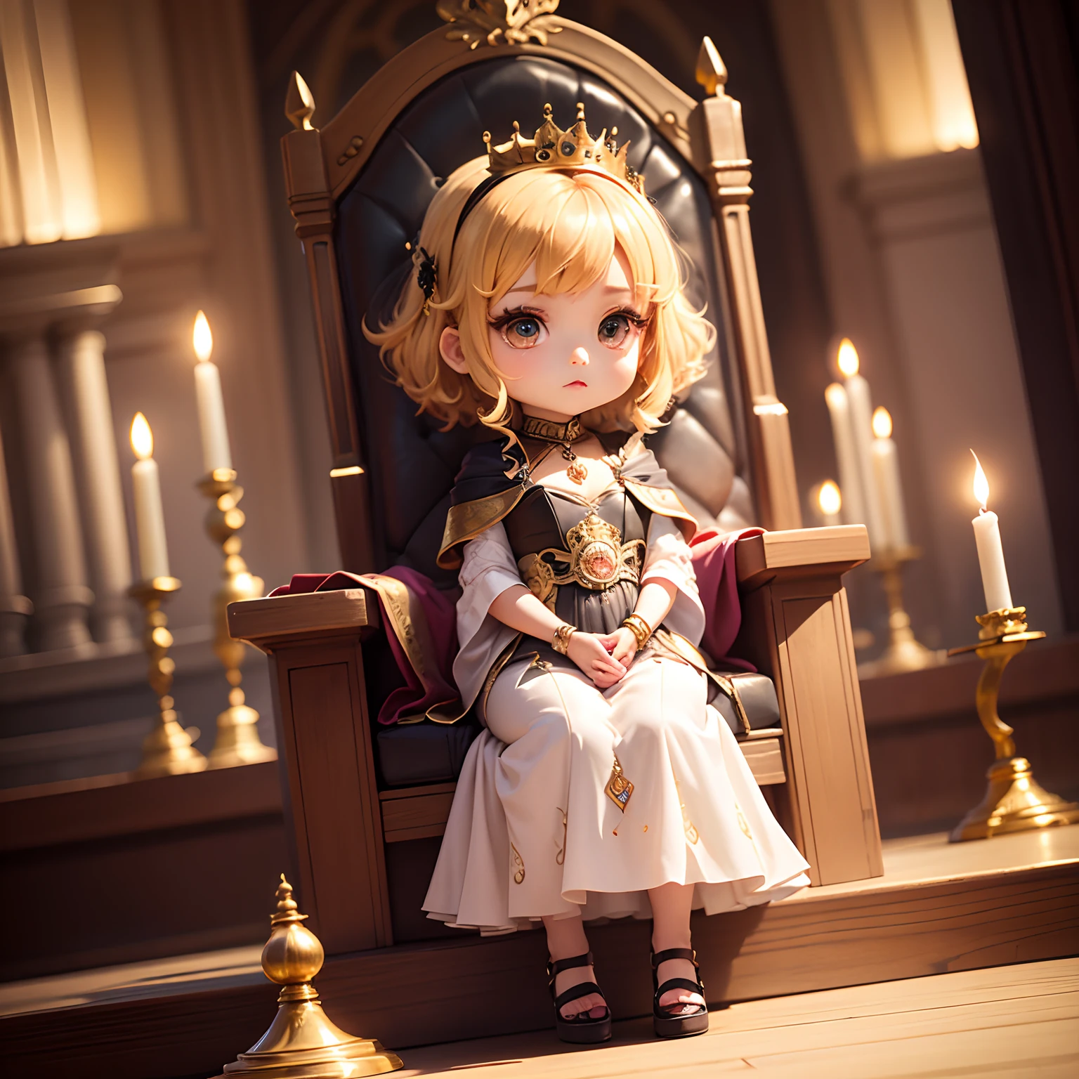 masterpiece、top-quality、ultra-detailliert、(Chibi Chara Princess:1.2)、Never a Princess、Luxurious gold and jewelry chairs、Boring poses、The altar