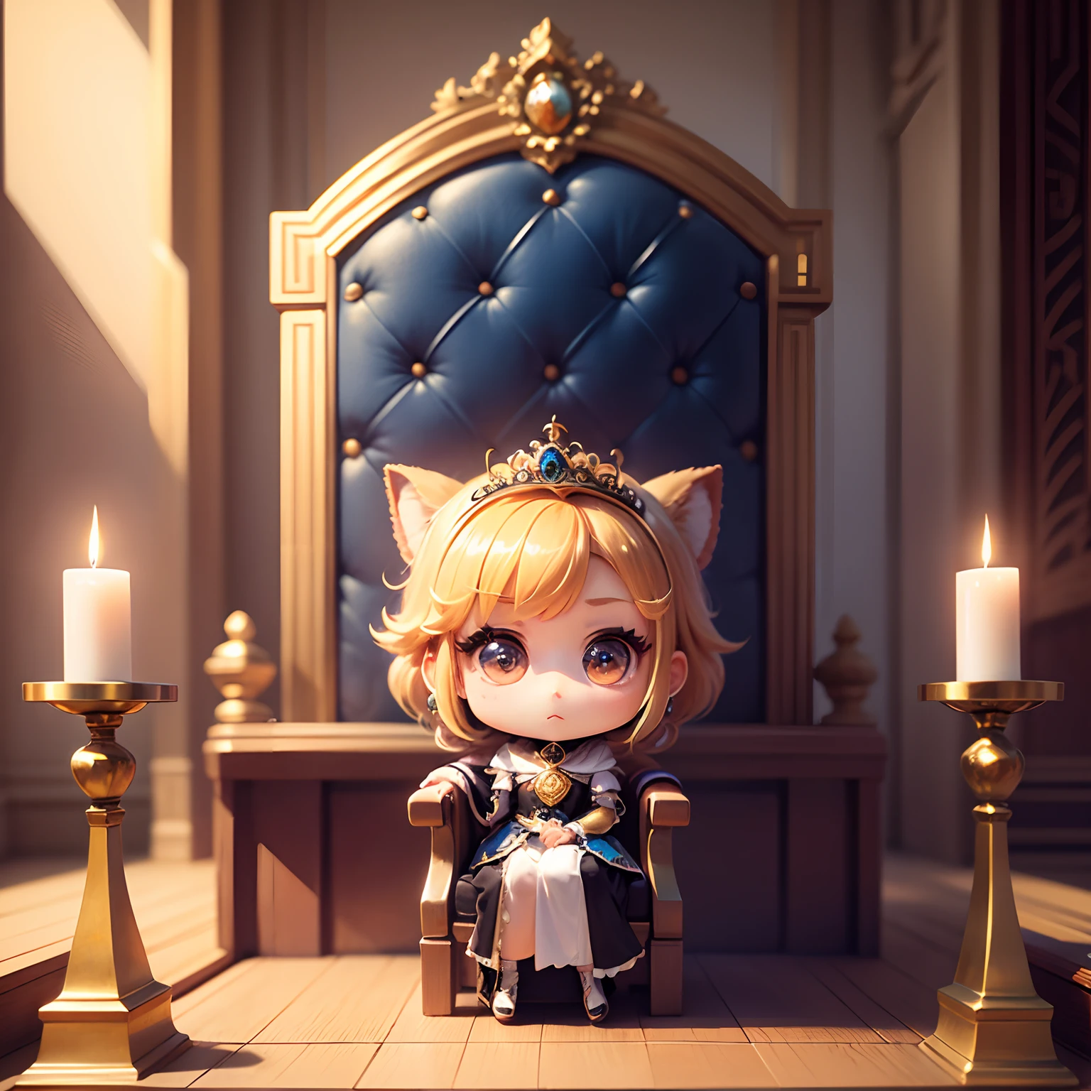 ​masterpiece、top-quality、ultra-detailliert、(Chibi Chara Princess:1.2)、Never a princess、Luxurious gold and jewelry chairs、Boring poses、altar