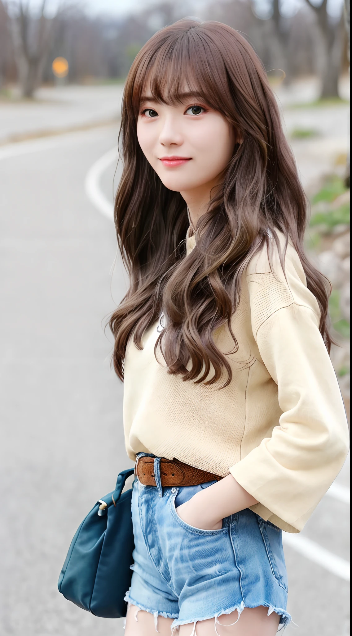 Crop-topped Luda、long brown hair、hair bangs、a cute Japanese girl、20yr old、A half body
, outside of house, Sunny, walking, Motion Blur, a smile
、Ultra realistic texturesdramatic lightingUnreal engine is trending on ArtStation、awardwinning photo、nikon RAW photo、8 k、FujifilmXT3、masterpiece、top-quality、realisitic、Photorealsitic、ultra-detailliert、extra detailed face、