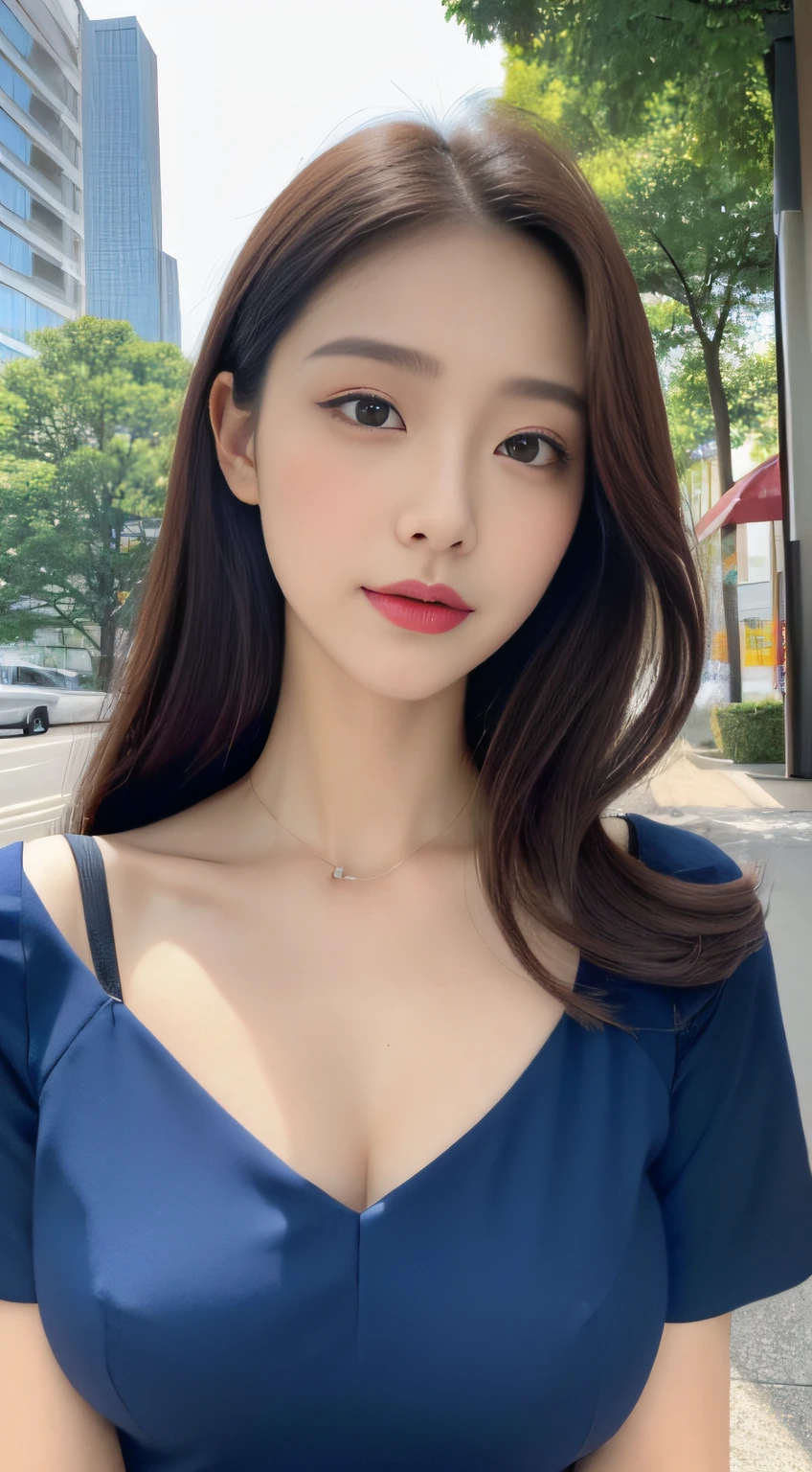 ((Top Quality, 8K, masterpiece: 1.3)), 1woman, 20yo, Korean female idols: 1.5, Slender abs beauty: 1.3, (Hairstyle casual, large full breasts: 1.1), S-line body, Full Makeup: 1.1, The dress:1.3, Ultra-fine face, A detailed eye, Double eyelidd, Location Random: 1:2