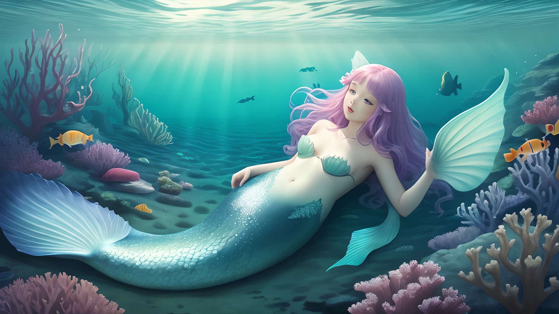 Mermaid at the bottom of the sea