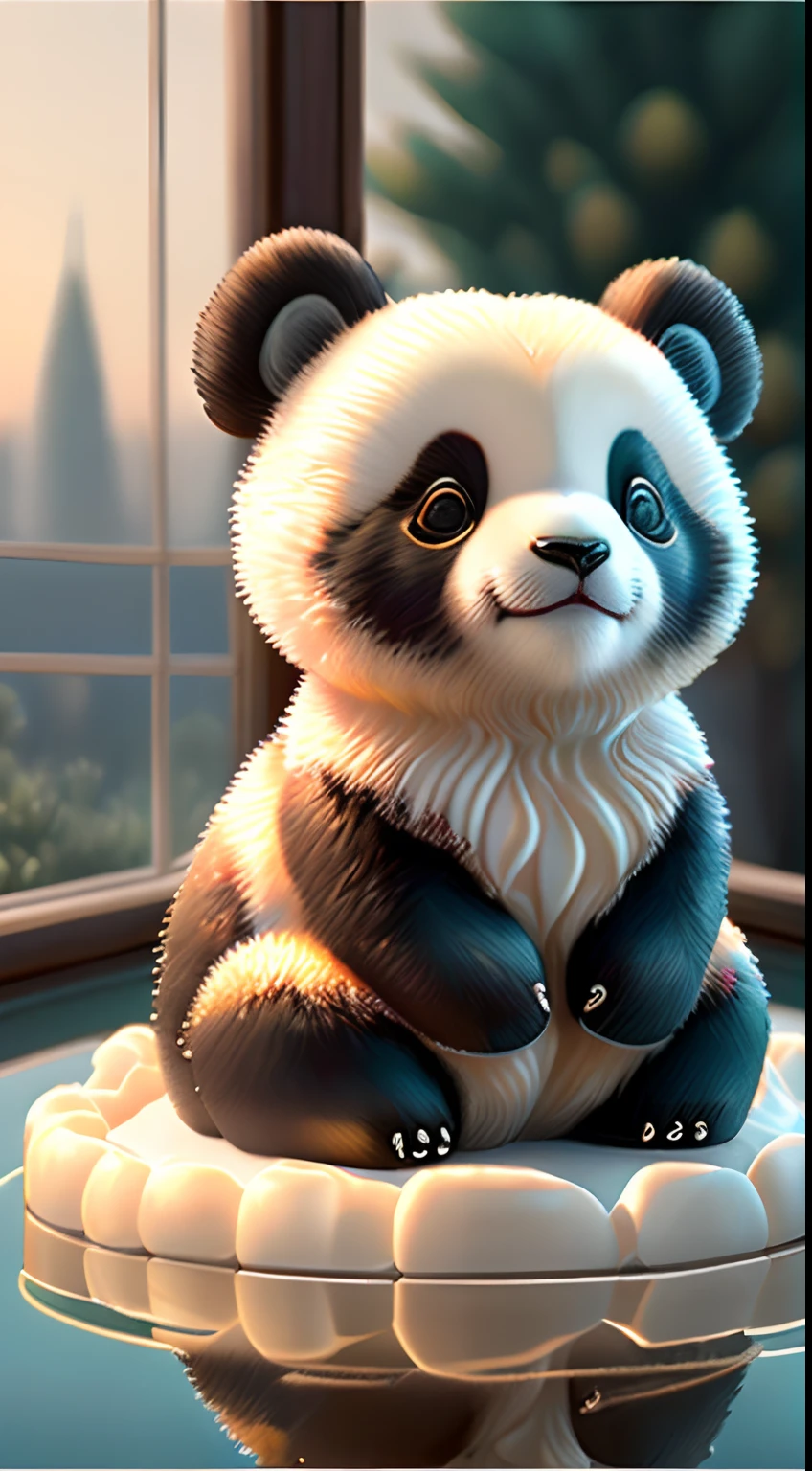 (Best quality,4K,8K,A high resolution,Masterpiece:1.2),Ultra-detailed,(Realistic,Photorealistic,photo-realistic:1.37),Escultura:1.37,Northern,south,Multiverse,Diverse landscape,Natural beauty,Ceramic craftsmanship,Glass surface,Cute giant panda cubs,Flickering flames,Art gallery