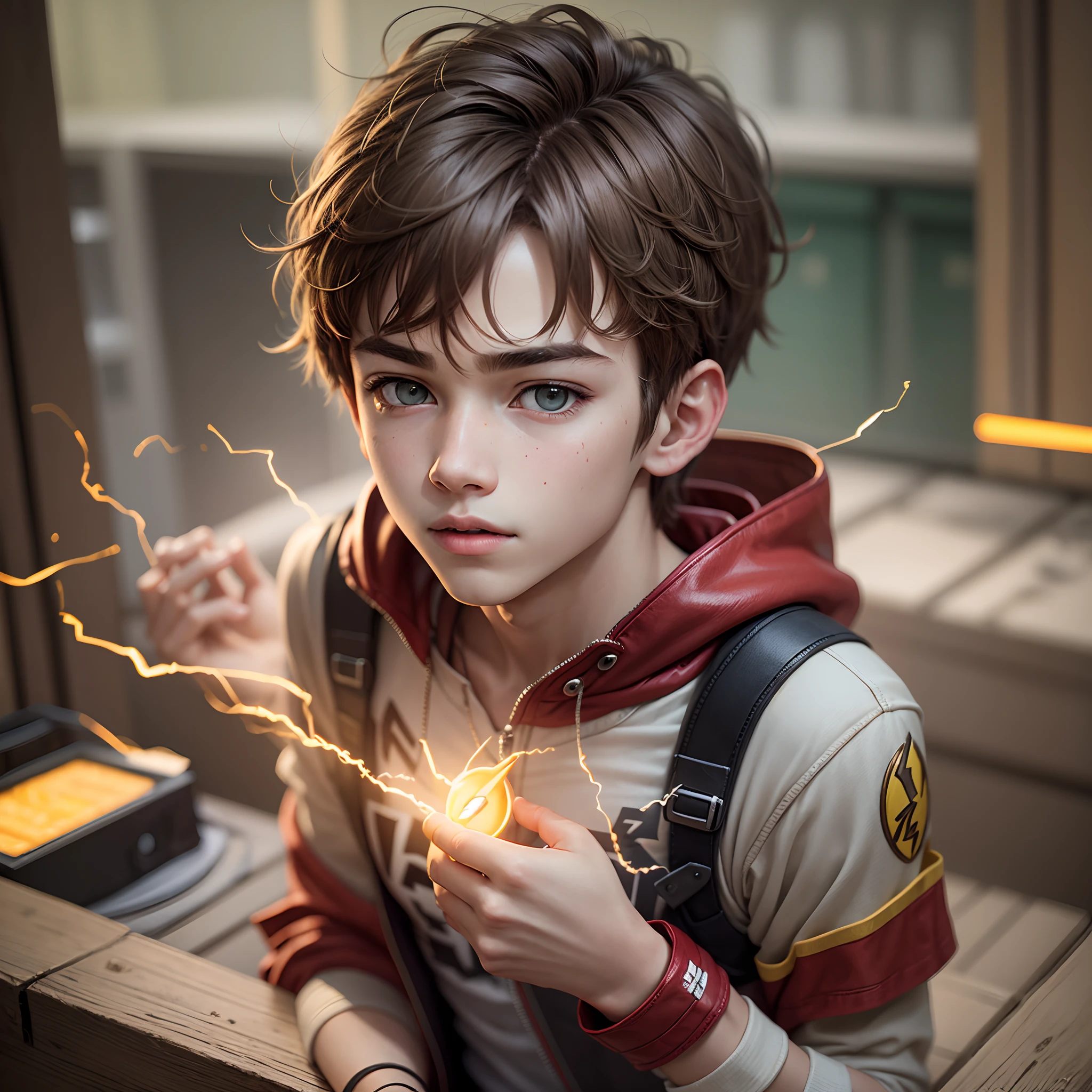 A boy with greenish grayish eyes and brown hair named Cai a 16 year old as the flash --auto --s2