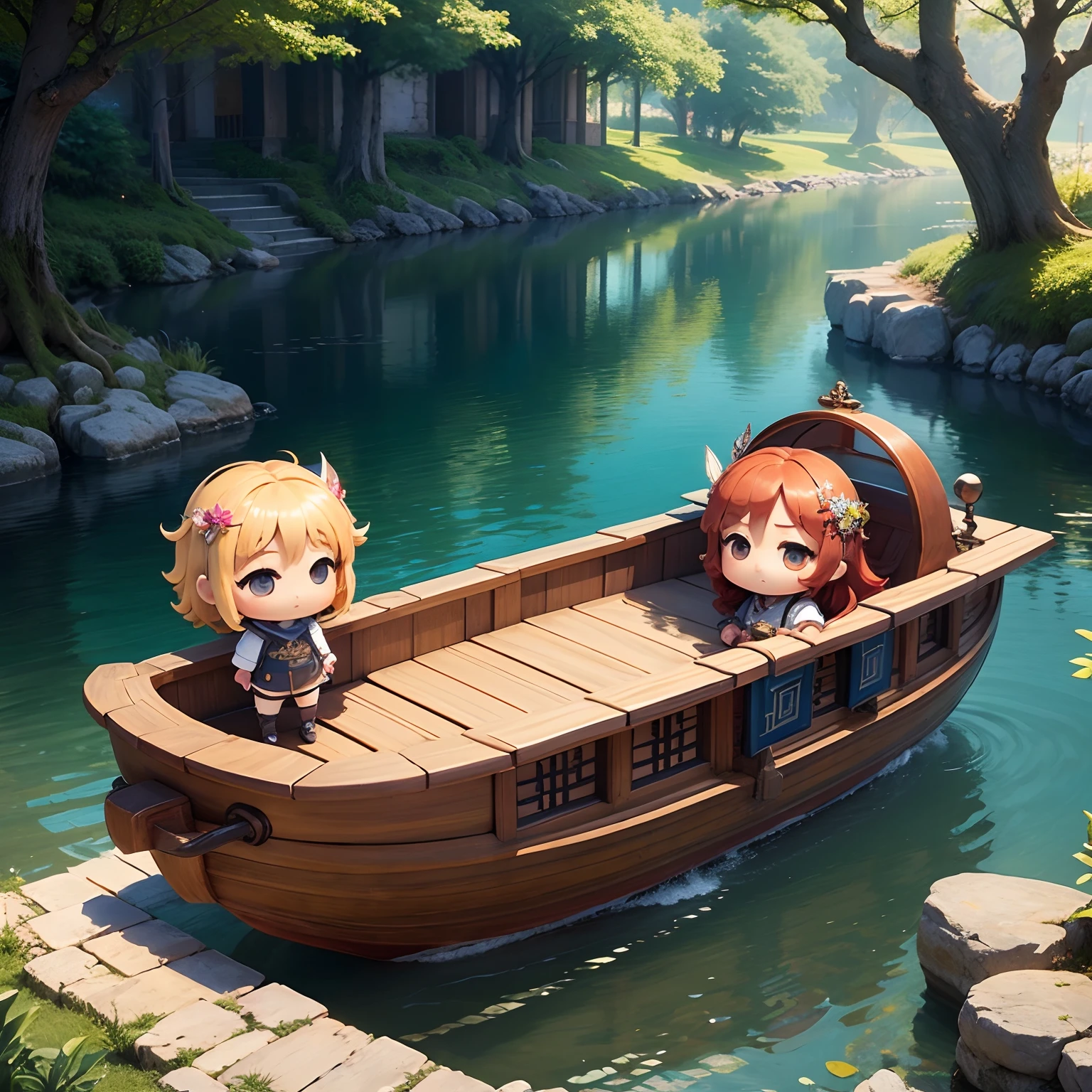 masterpiece、top-quality、ultra-detailliert、(Chibi Chada Boat:1.2)、Greek mythology、fairy tale forest、Legs grow from trees、Bright sunlight