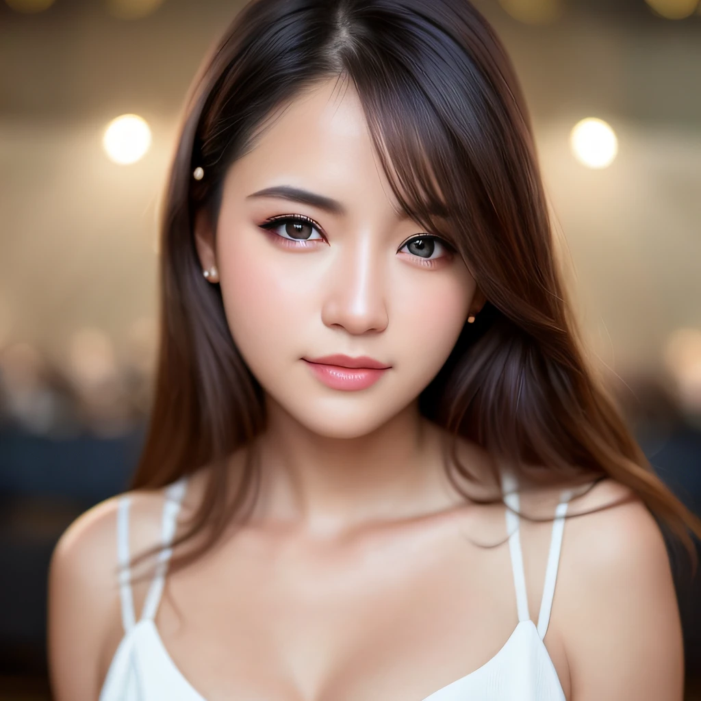 Looking at the audience, light makeup, realism, realistic photos, professional color correction, 8K, F2.4 aperture, 35mm lens, realistic real face, only the face area is included.