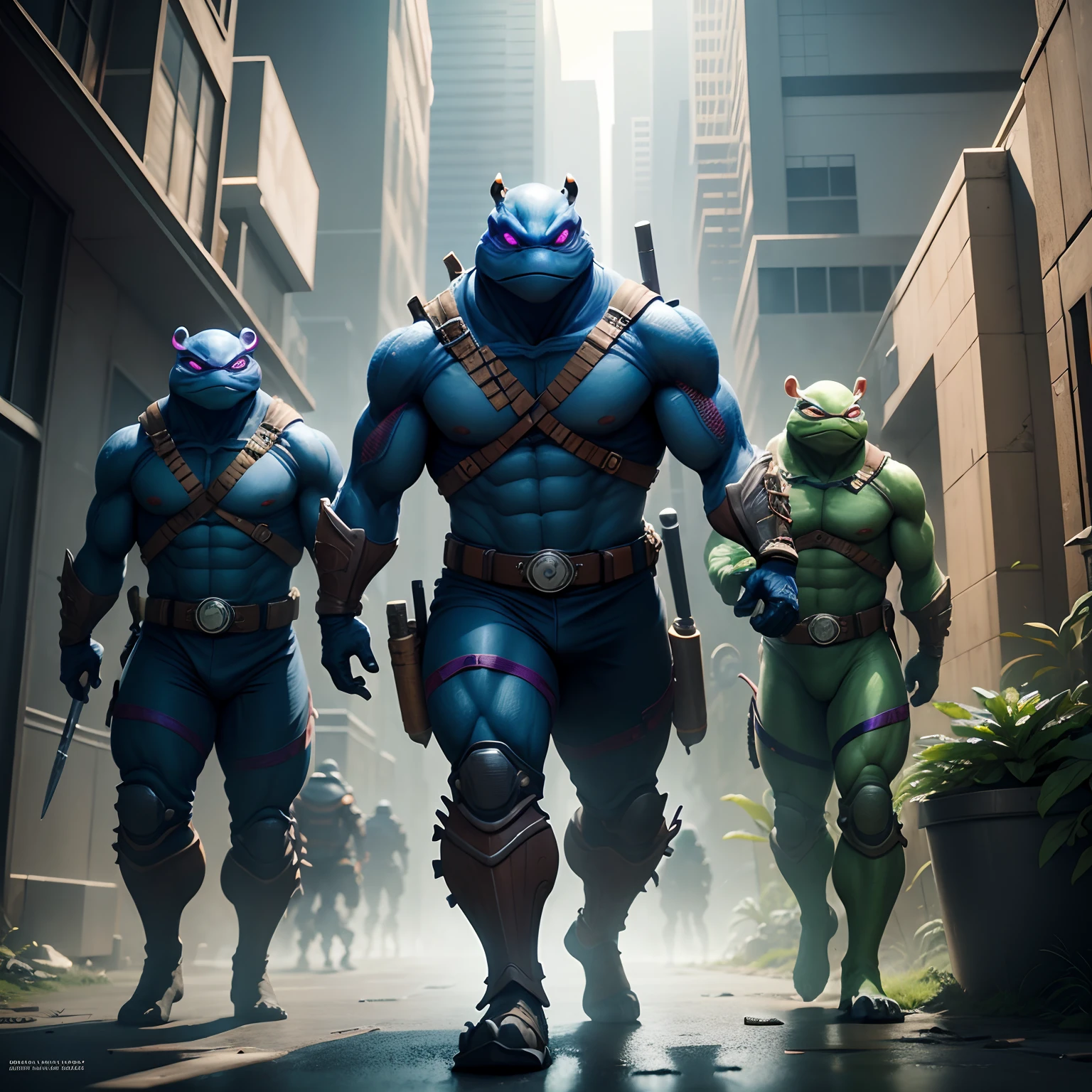 A ninja turtles hyper realstic unreal engine graphics sci-fi background ultra detail