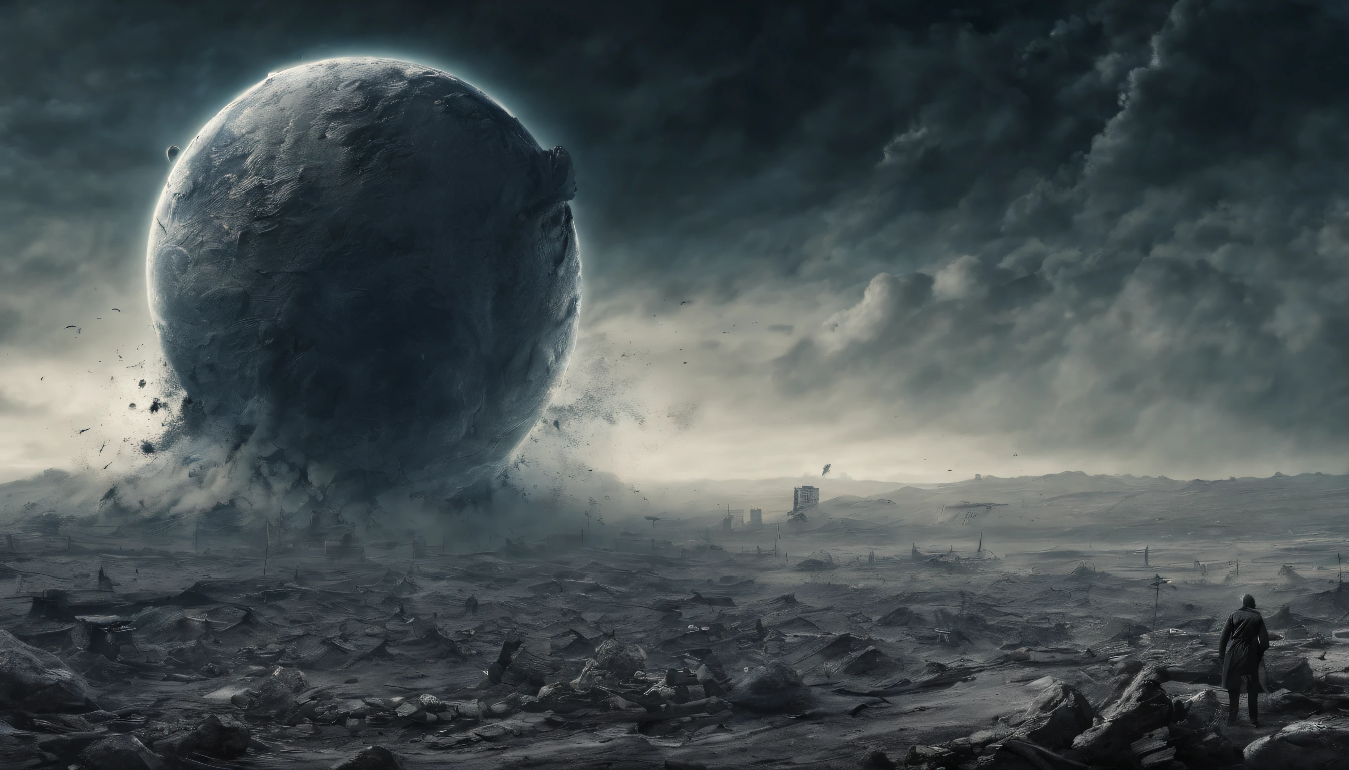 ​masterpiece,top-quality,hight resolution,.Detailed lunar surface,On the ground of the moon,One girl on the moon,(A large and beautiful earth that emerges in detail:1.4),ultra-detailliert,Blue Earth,weightless,distortion,The Looming Earth,Between the other world and this world,The Great Explosion of the Galaxy,((((conflict)))),(((destruction)))
