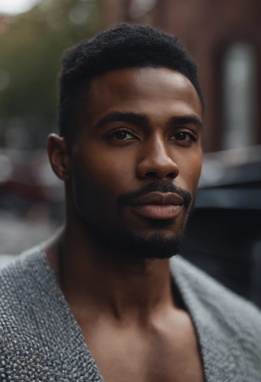 Hyper  realistic , ultra detailed, photo of handsome Black American man , big lips, defined lips, prominent lips, Front facing, ultra detailed, ultra accurate detailed, Shot with canon EOS RI camera at 50 mm focal length with a 1.4 aperture. 4k, 8k. Heavy makeup and a coy expression, photo taken on the streets of brooklyn.