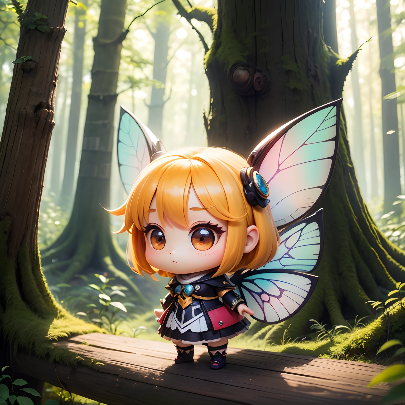 ​masterpiece、top-quality、ultra-detailliert、(Chibi Charadafune:1.2)、Greek mythology、fairy tale forest、The lower body is integrated with a large wood.、Bright sunlight