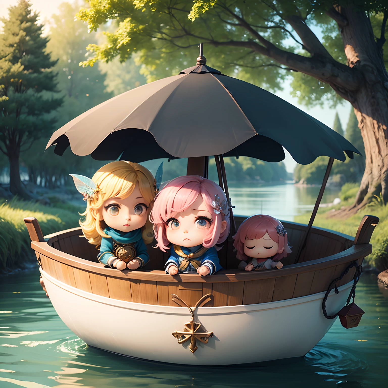 masterpiece、top-quality、ultra-detailliert、(Chibi Chada Boat:1.2)、Greek mythology、fairy tale forest、The lower body is integrated with the tree.、Bright sunlight