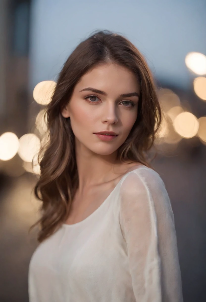 Girl on a winter night，Frontlinse，Urban background （Nahaufnahme Schuss：1.6），best qulaity，f / 1 HD-Fotografie T Bokeh，Depth of field macro The atmosphere is lustful and amorous. Ultra realistic women wear no clothes ready for photoshooting in la