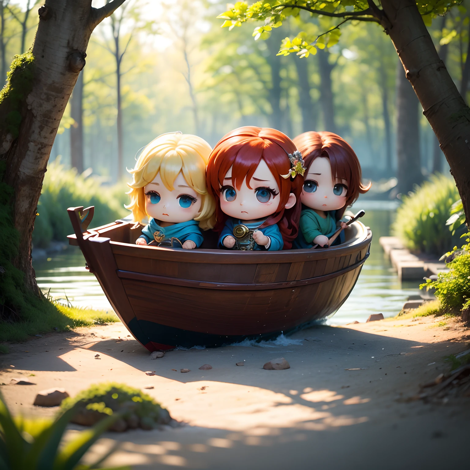 ​masterpiece、top-quality、ultra-detailliert、(Chibi Chada Boat:1.2)、Greek mythology、fairy tale forest、The lower body is integrated with the tree.、Bright sunlight