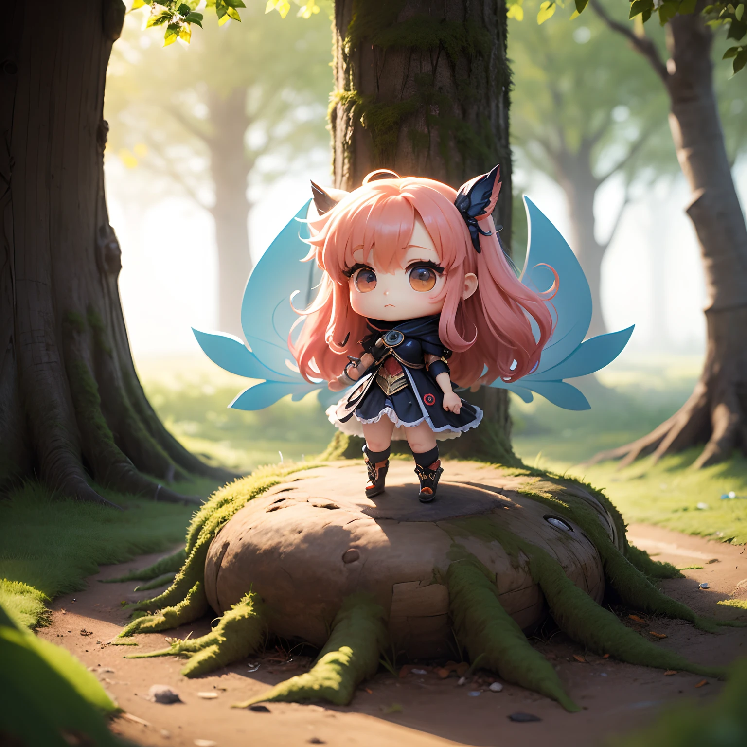 masterpiece、top-quality、ultra-detailliert、(Chibi Charadafune:1.2)、Greek mythology、fairy tale forest、The lower body is integrated with the tree.、Bright sunlight