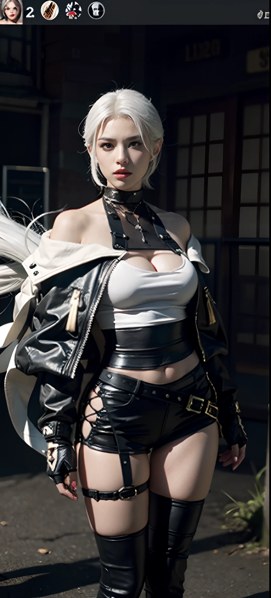a close up of a person in a costume with a sword, as a character in tekken, female character, tifa lockhart with white hair, katana zero video game character, lunar themed attire, kda, slim body, cyborg - girl with silver hair, upper body realistic, fashion gameplay screenshot, fighting game character, new character, floralpunk elysian maiden, sigma female
