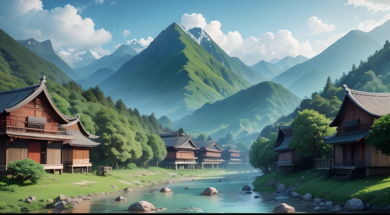 8K,k hd,CG,Complex textures,Complex scenes,Large depth of field,bird's eyes view,Complex light,The rising sun,Chinese farmhouses,Morning mist,uni,lakes,(The Car),tenten,A man is fishing
