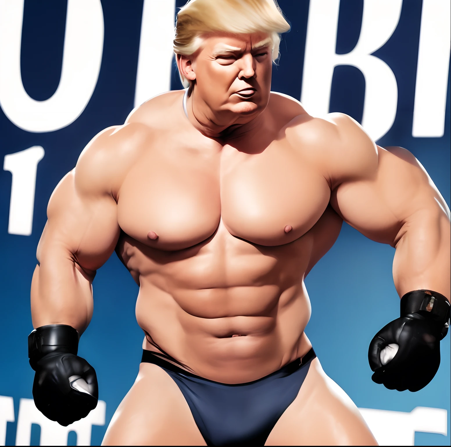 Extremely buff Donald Trump wearing a thong