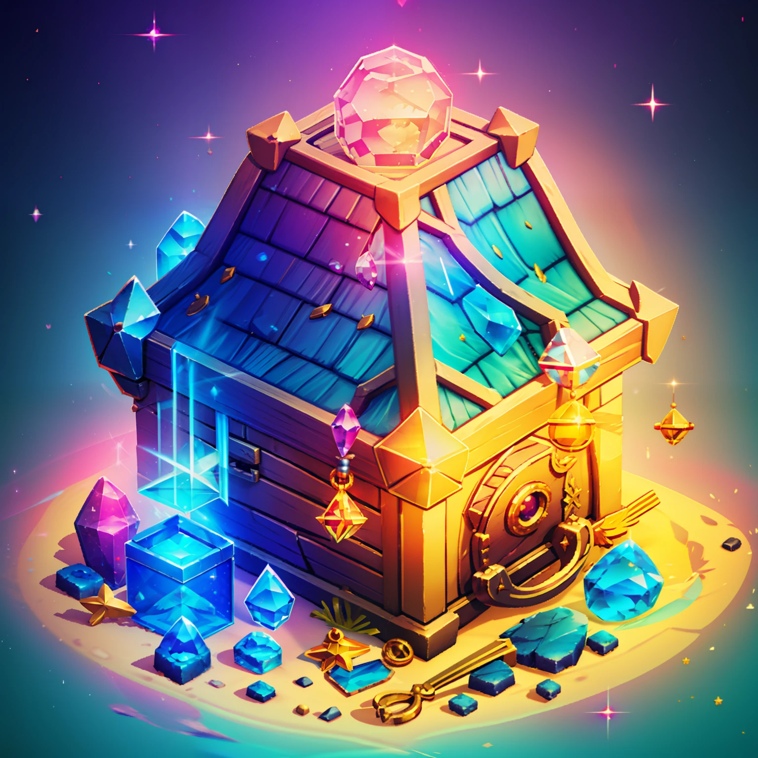 Colorful, Treasure Chest, Crystal, Glass Shoes and Pigeon Feather, Item Art, 3D Icons for Mobile Games, Magic Artifacts, Magic Items, Star Guard Inspiration, Shining Gems, Shining Gems, Gorgeous Gems in Saddles, Angel Aura, Shining Armor