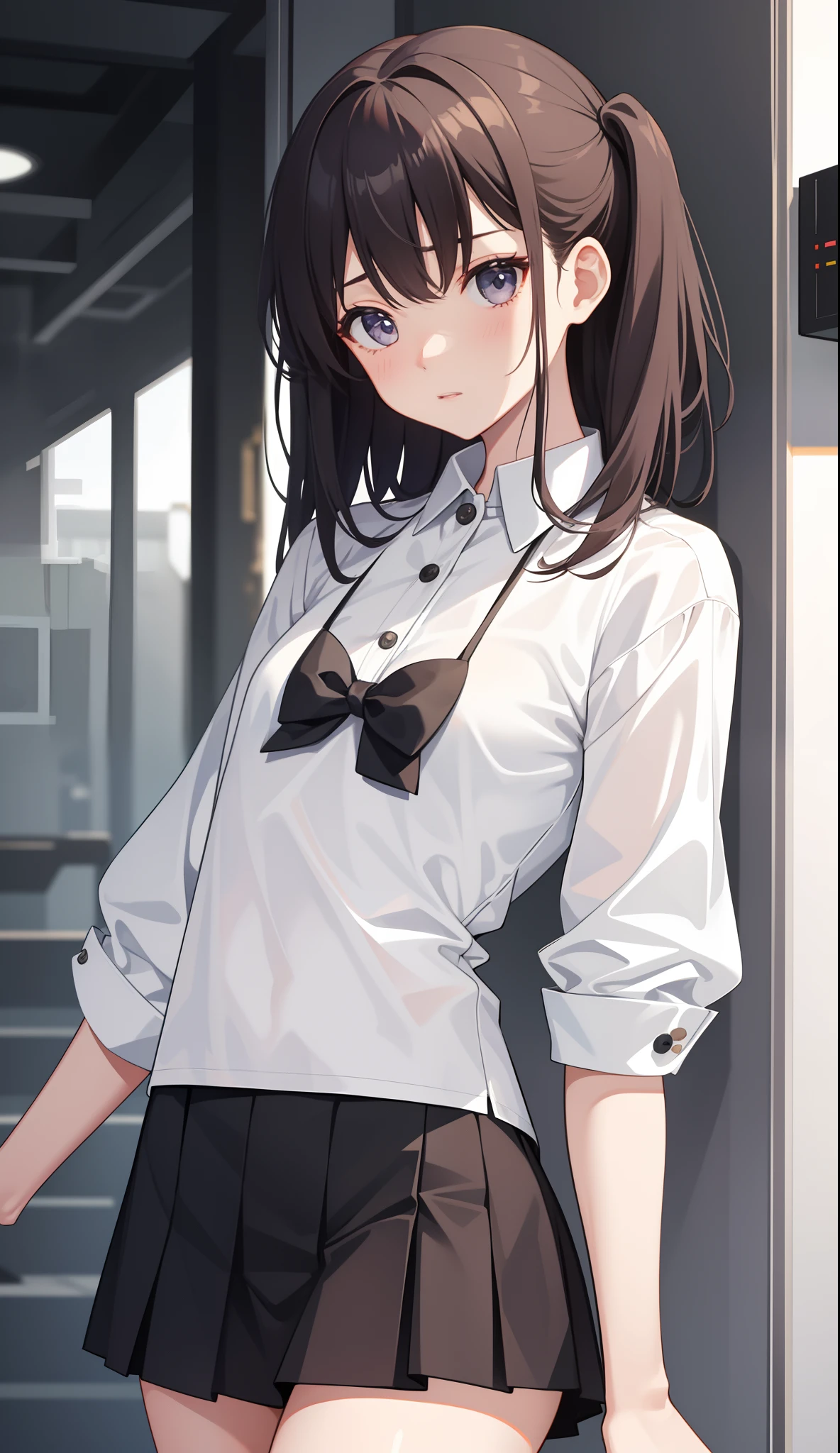 absurdres, RAW photo, extremely delicate and beautiful, masterpiece, Best Quality, ultra high resolution, 32k, hyperrealistic, ultra-detailed, in her 20s, delicate facial features, tearful mole, earring, medium breasts, full body shot, shorter middle hair, black hair, tennis uniform, shirt, shorts,