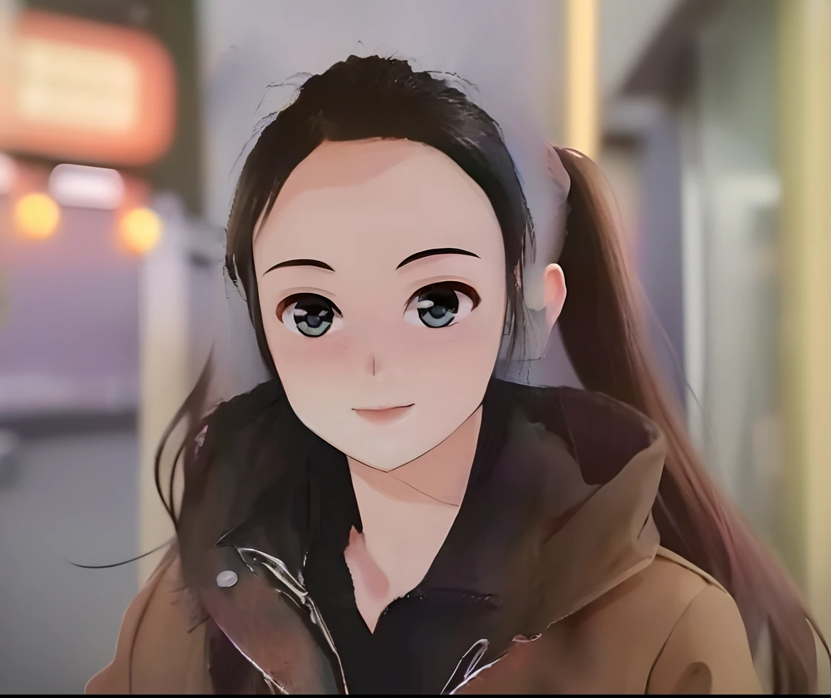 Anime girl with blue eyes and brown jacket holding mobile phone, in an anime style, Kuvshinov Ilya, made with anime painter studio, Perfect anime face, cute anime face, In anime style, Cute natural anime face, Detailed anime soft face, Kawaii realistic portrait, extremely cute anime girl face, anime realism style
