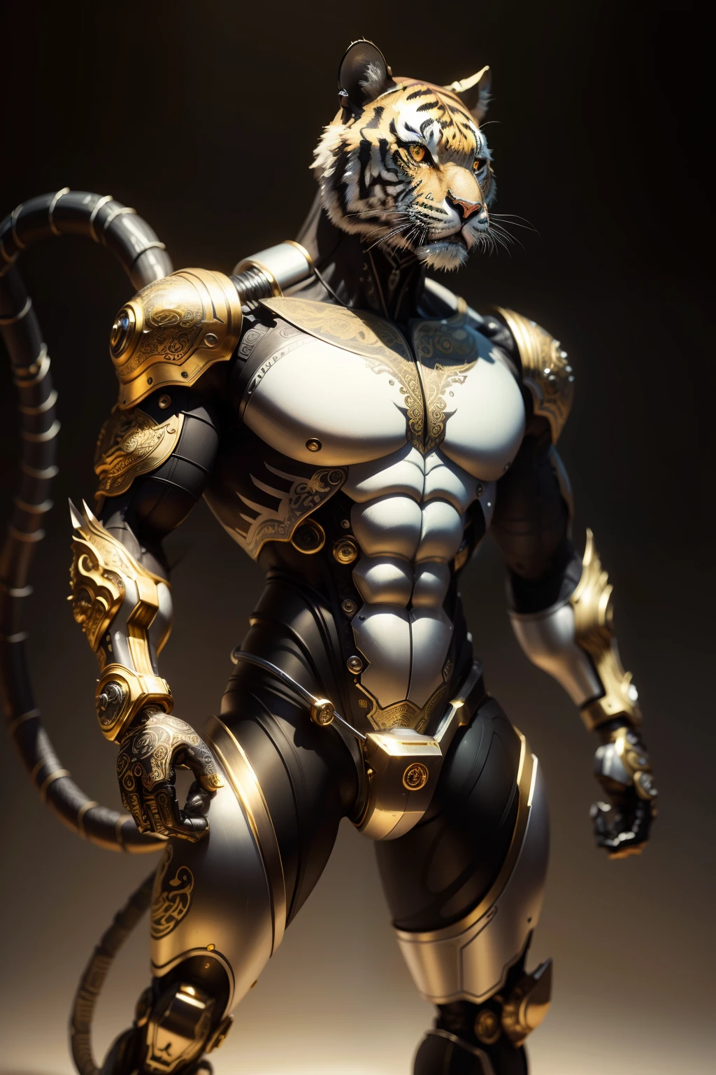 tigre com um corpo de humano com uma armadura --auto --s2
