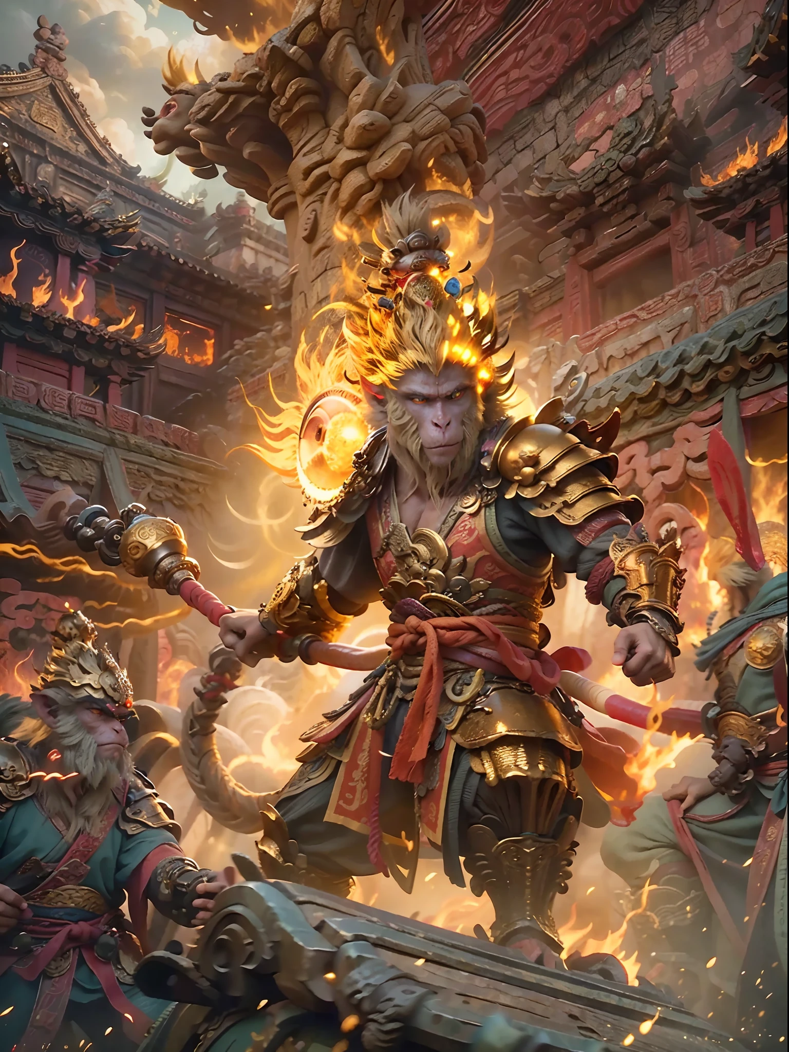 Private Channel 
Search
SeaArt Bot
Txt2Img
SeaArt 2.1
2023/09/26 11:23:53
1个Monkey King，Monkey King holds Golden Cudgel，((Fire-eyed golden eyes:1.5))，((Complete Golden Cudgel)),Put on the Flame Armor，Fighting posture，Red ribbon，Clouds of flame under your feet,tmasterpiece，((The background is the Forbidden City, an ancient city in the East))，Cloud fog，8K，high definition resolution，Detailed detail drawing，very photoreal，


SeaArt Bot
Txt2Img
SeaArt 2.1
10:36:59
Highly detailed Monkey King，He was holding a golden stick，Golden fire eyes，The background is a huge golden halos，ancient Chinese style mythology，Buddhist mythology，Taoist mythology，divino，devout，worship，Cloud fog，globalillumination，The picture is bright，high high quality，Best quality at best，Realiy，Super realistic，super detailing,tmasterpiece，A high resolution，8K，Very realistic，Anthropomorphic Xiuxian male monkey man，Golden-scaled armor, Flame armor，Fire-eyed golden eyes Bright and brave，A male monkey holds a gold stick and an anthropomorphic close-up, Oriental ancient armor, 火焰, Golden rod，Clouds of flame under your feet,Epic fantasy digital art style, Monkey king, evil knight, dan mumford tom bagshaw, dark fantasy style art, Epic fantasy art style,Monkey king, dark fantasy art style, 火焰, Epic fantasy art style HD, dark fantasy digital art，Artistic image type，Perched on the top of the ancient city of the East, Sun Wukong investigates the vast Forbidden City below. Golden rod, Contrast his technically enhanced body,Golden sticks and retractable technological weapons shine brightly. In a striking pose, He seems ready to act, Ancient legends,Journey to the West characters, Excellent location，Earthscape, (Vibrant golden glow:1.5), (Digital painting:1.25), (4K:1.2). environment: panoramic view of a city，visualize an epic celestial battle in the heavens, with Sun Wukong at the forefront, wielding his Ruyi Jingu Bang. Gods and celestial beings clash in the clouds as the Monkey King challenges the Jade Emperor's rule