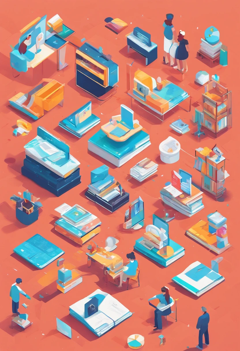 absurderes, Best Quality、Simple Illustration、Flat Illustration, Isomethod、Full of stationery illustrations