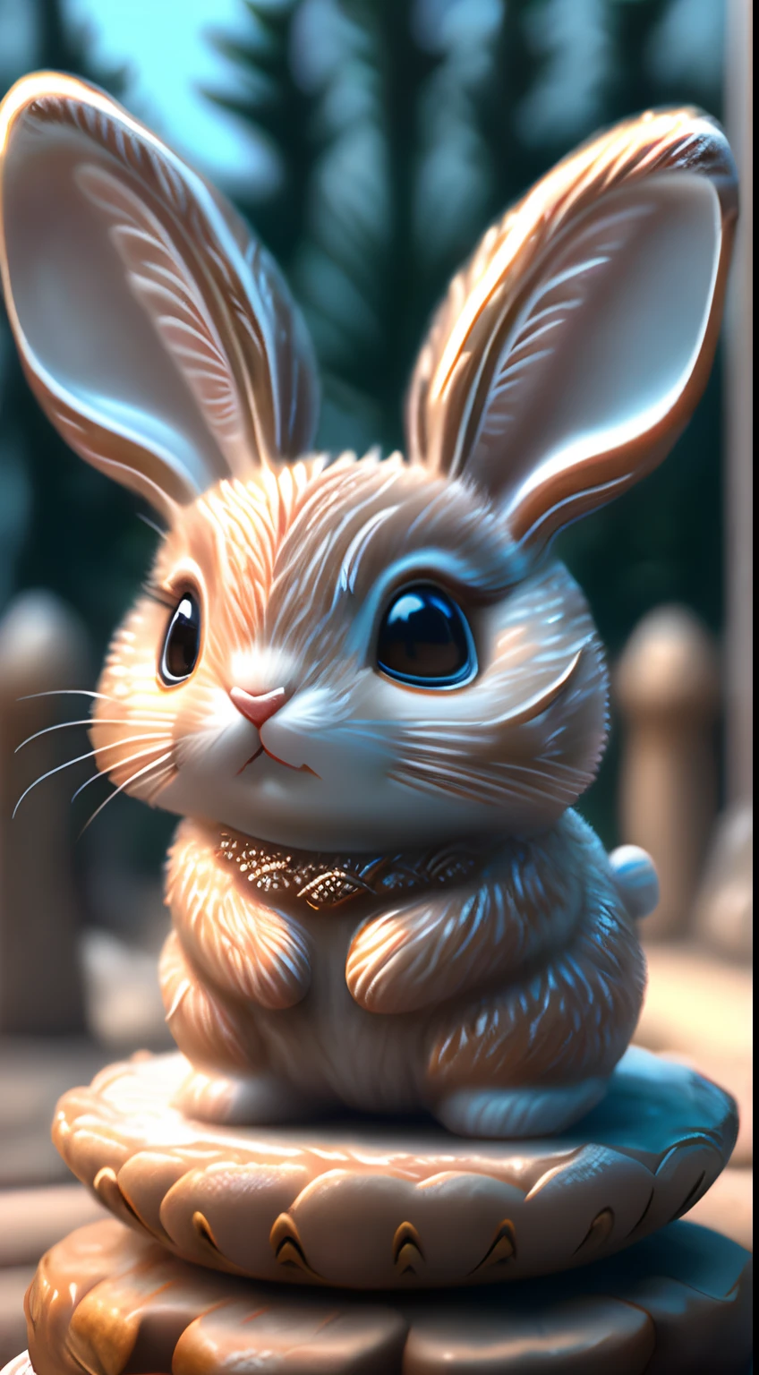 (Best quality,4K,8K,A high resolution,Masterpiece:1.2),Ultra-detailed,(Realistic,Photorealistic,photo-realistic:1.37),Escultura:1.37,Northern,south,Multiverse,Diverse landscape,Natural beauty,Ceramic craftsmanship,Glass surface,Cute bunny cubs,Flickering flames,Art gallery