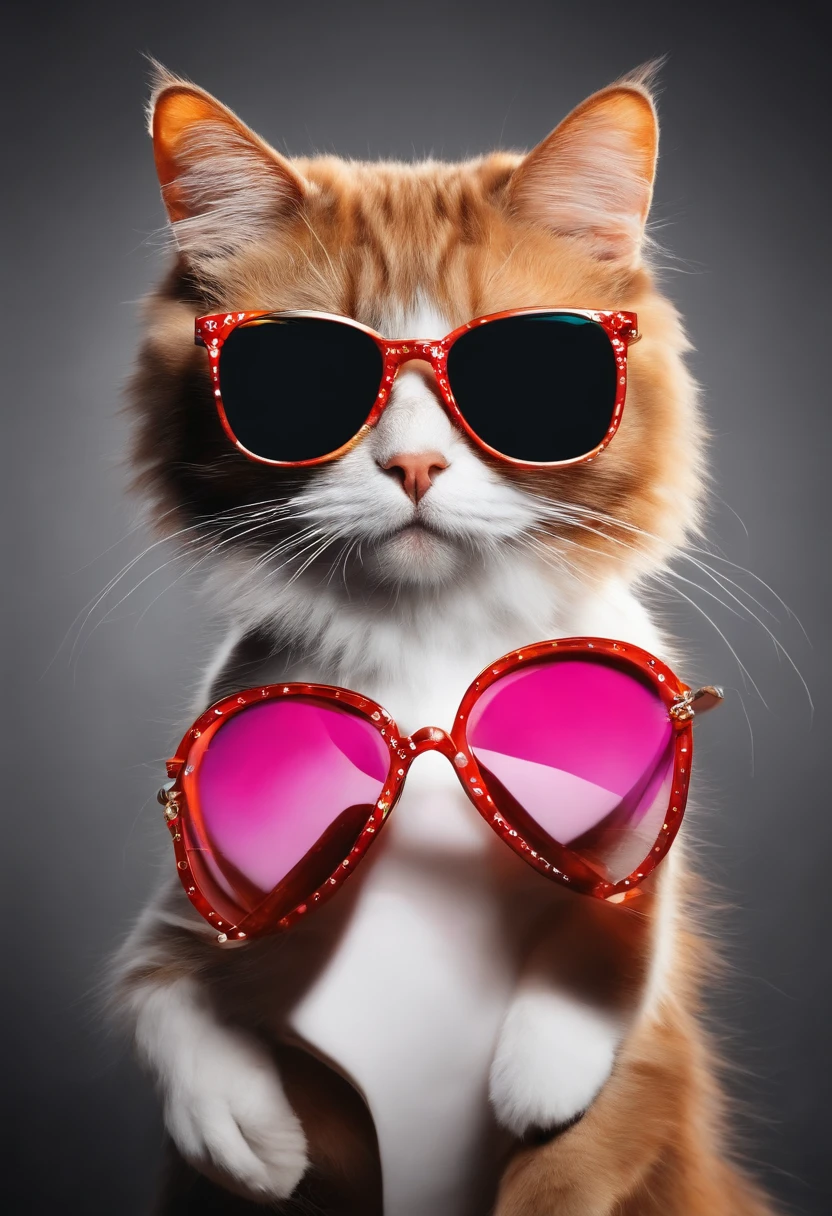 Sunglasses Cat Paint Art,T-shirt logo，（（white backgrounid）），（in frame）
