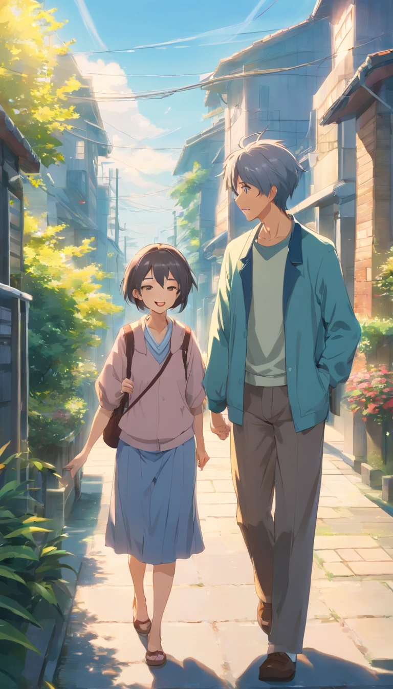 Two elderly couples，Full of gray hair，With a smile，Chat and look at each other，There are children next to it，Light，Illustration flat wind solid background，cinmatic lighting，hyper-detailing，high qulity，hyper HD，A high resolution，Ultra-detailed style rendering S 180,8K-niji 5-style landscape--s180-ar 9:16