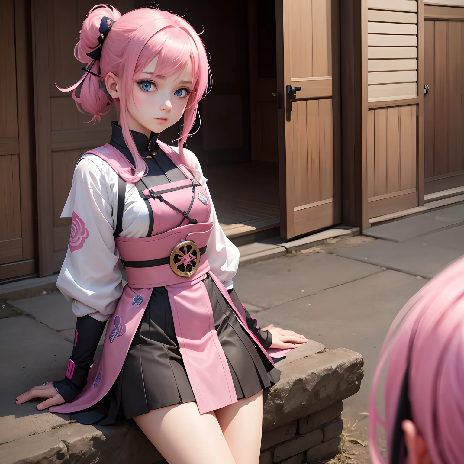 a young girl with pink hair and blue eyes in a style similar to genshin impacts monstat region