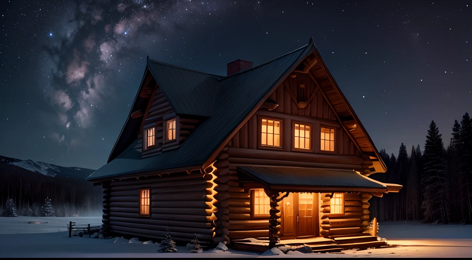 starlight Log house at night