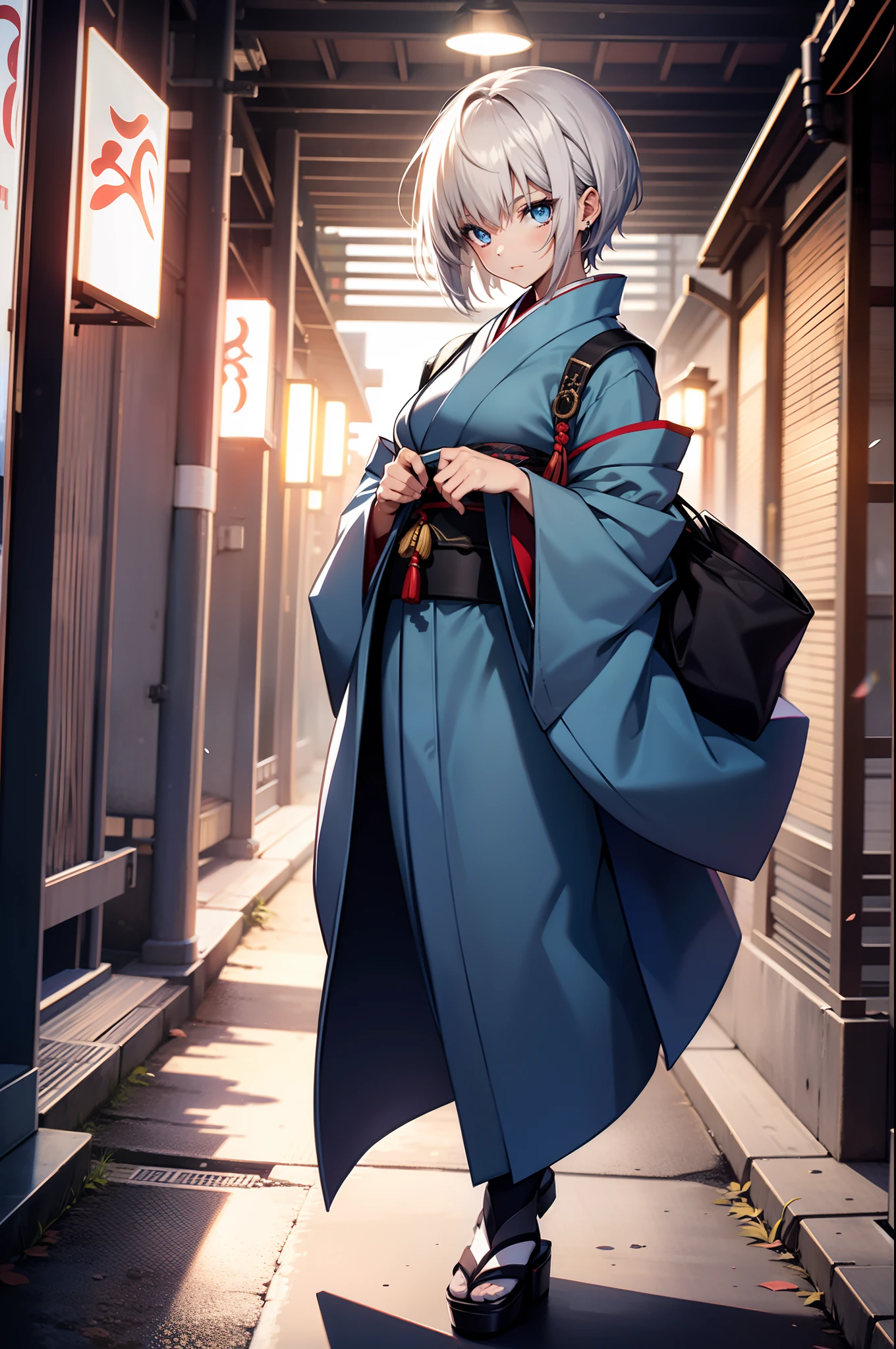 1girl, older, full body, japanese wear, blue eyes, ultrasharp, short hair, 8k, looking at viewer