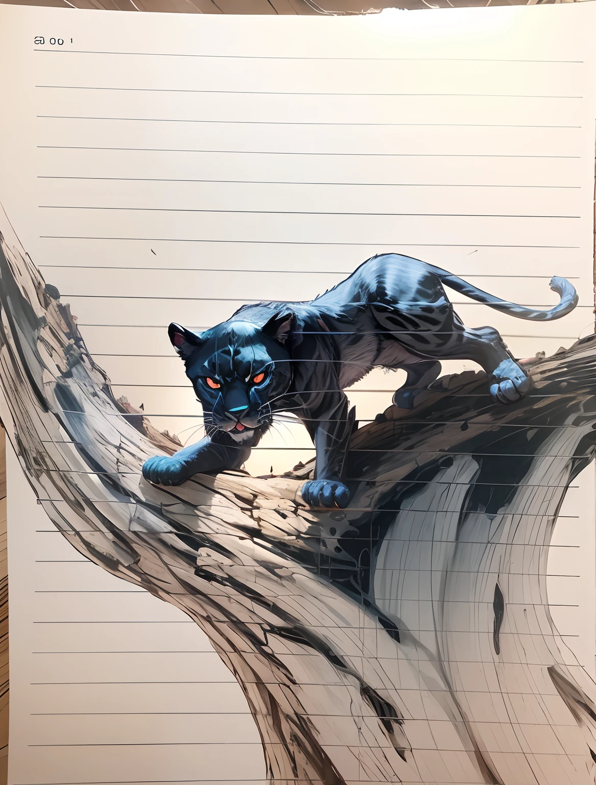 Red eyes, panther on the tree