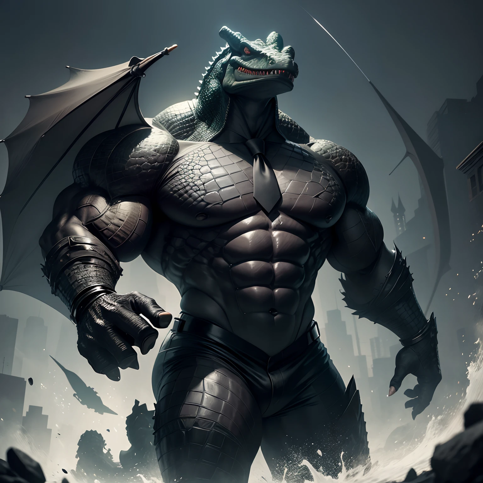 High quality, masterpiece, detailed, Reptile, lizard, male, looking at viewer, smirking, masculine, stoic, muscular, black chest hair, big pectorals, puffy nipples, wide areolas, raised arm, showing armpit, black armpit hair, hairy armpit, wet body, sweaty body, sweat drop, sweat around armpit