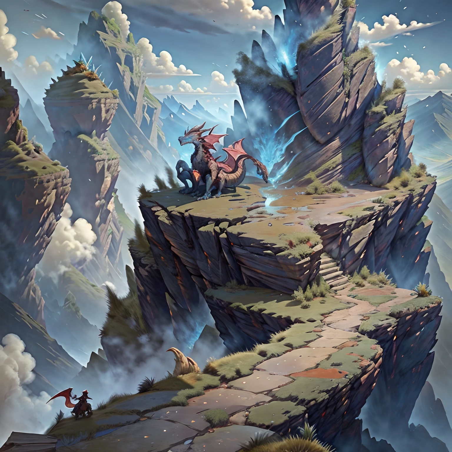 Dragon Valley is a place full of dragon creatures and dangers,Players need to fight and explore here。The place has towering peaks and rugged valleys,There are also many dragon lairs and ancient castles,There is flat ground between the valleys to walk on,flat drawing