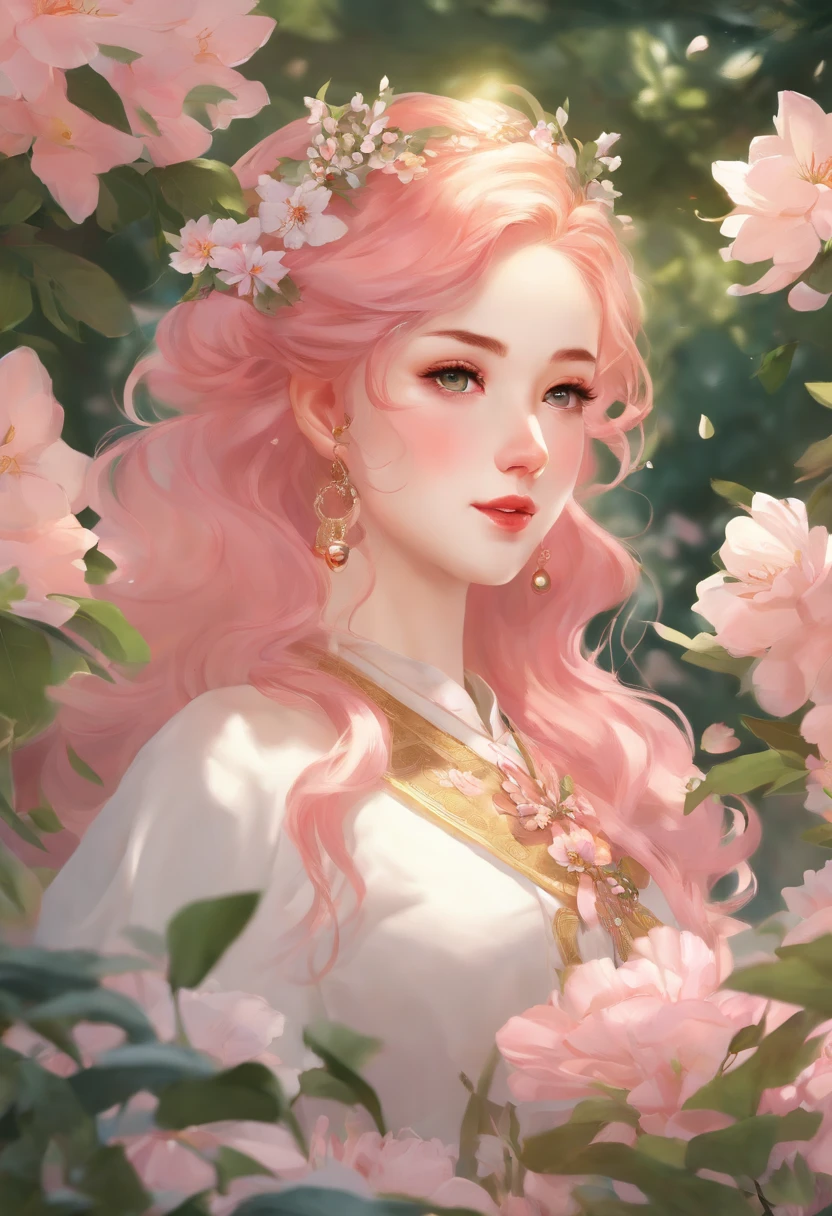 A twelve year old noble girl with pink hair and blue eyes, (beautiful detailed eyes,beautiful detailed lips,extremely detailed eyes and face,longeyelashes) in the art style of Genshin Impact. She is standing in the center of a vibrant garden, surrounded by blooming flowers in various colors. The garden is filled with lush green plants, and there is a gentle breeze rustling through the leaves. The girl is wearing an elegant, flowing dress in shades of pink and white, adorned with intricate lace details. Her dress matches her hair perfectly and adds a touch of ethereal beauty to her appearance. The girl's gaze is confident yet gentle, as she gazes into the distance with a sense of curiosity and wonder. Soft sunlight falls on her from above, casting a warm glow on her skin and illuminating the delicate features of her face. The overall image is of the highest quality, with ultra-detailed rendering and vivid colors. The artwork captures the essence of the Genshin Impact art style, combining anime-inspired aesthetics with realistic elements. The color palette is rich and vibrant, with a focus on pastel shades to enhance the dreamlike atmosphere. The lighting is soft and natural, creating a serene and enchanting ambiance. This prompt represents a masterpiece-level artwork, with the level of detail and craftsmanship that can rival professional illustrations. It evokes a sense of beauty and elegance, inviting viewers to immerse themselves in the whimsical world of fantasy and adventure.