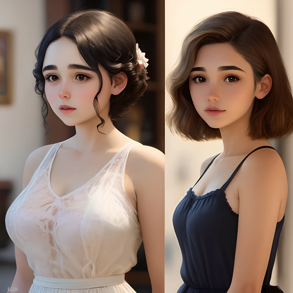 Mujer, 16 year old, pechos muy grandes, pelo corto, gordita, atractiva, realista, facciones realistas