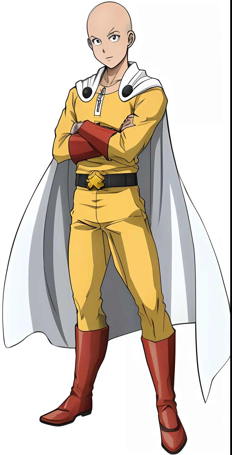 1 boy, name Saitama, yellow shirt, bald head