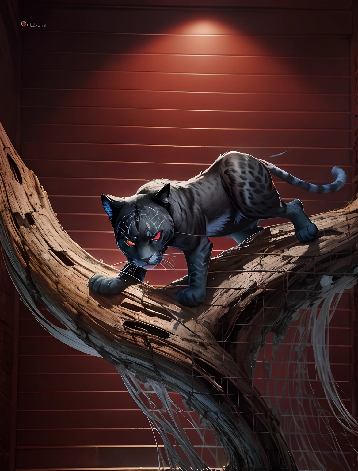 panther on the tree, red eyes