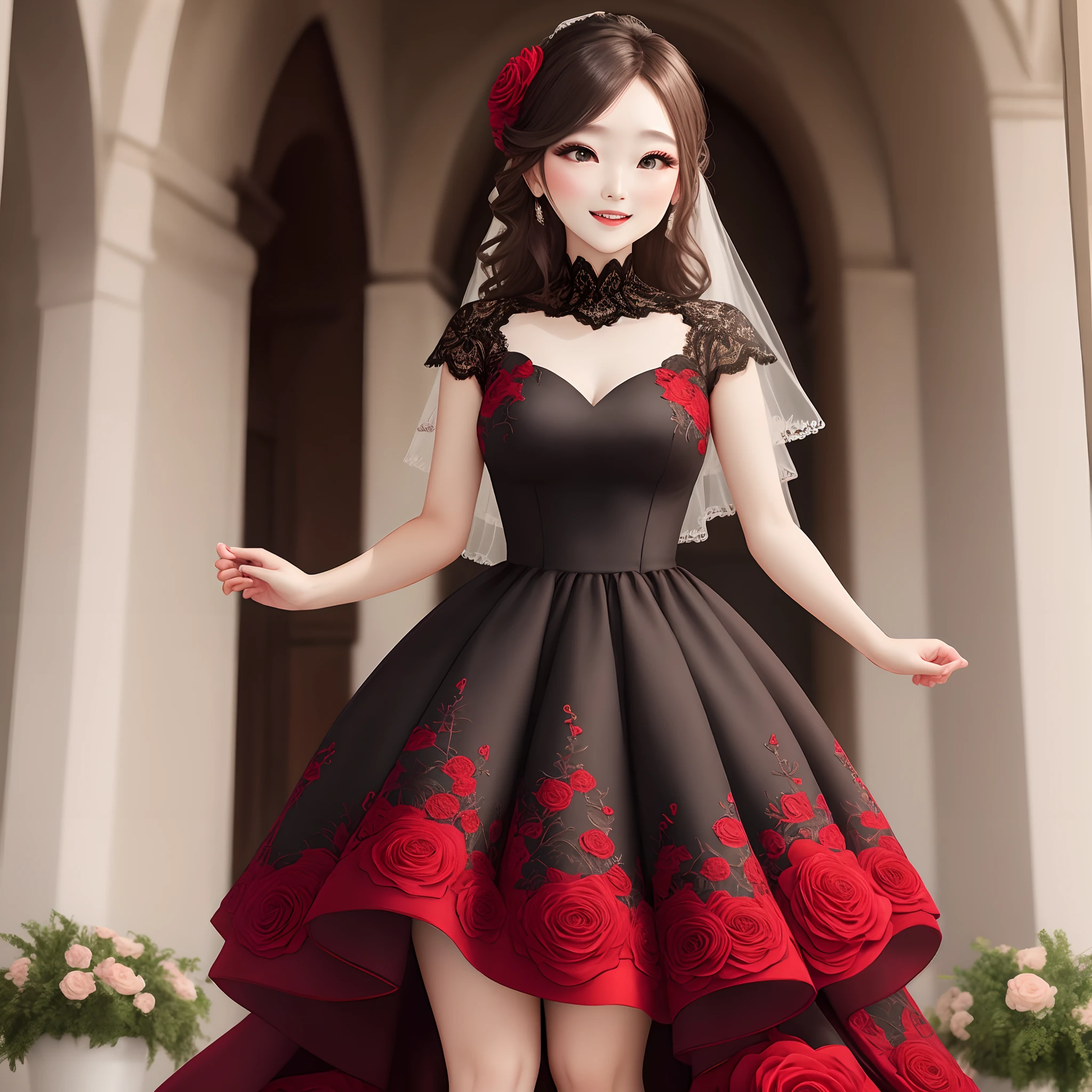 weddding dress red with floral black accents
