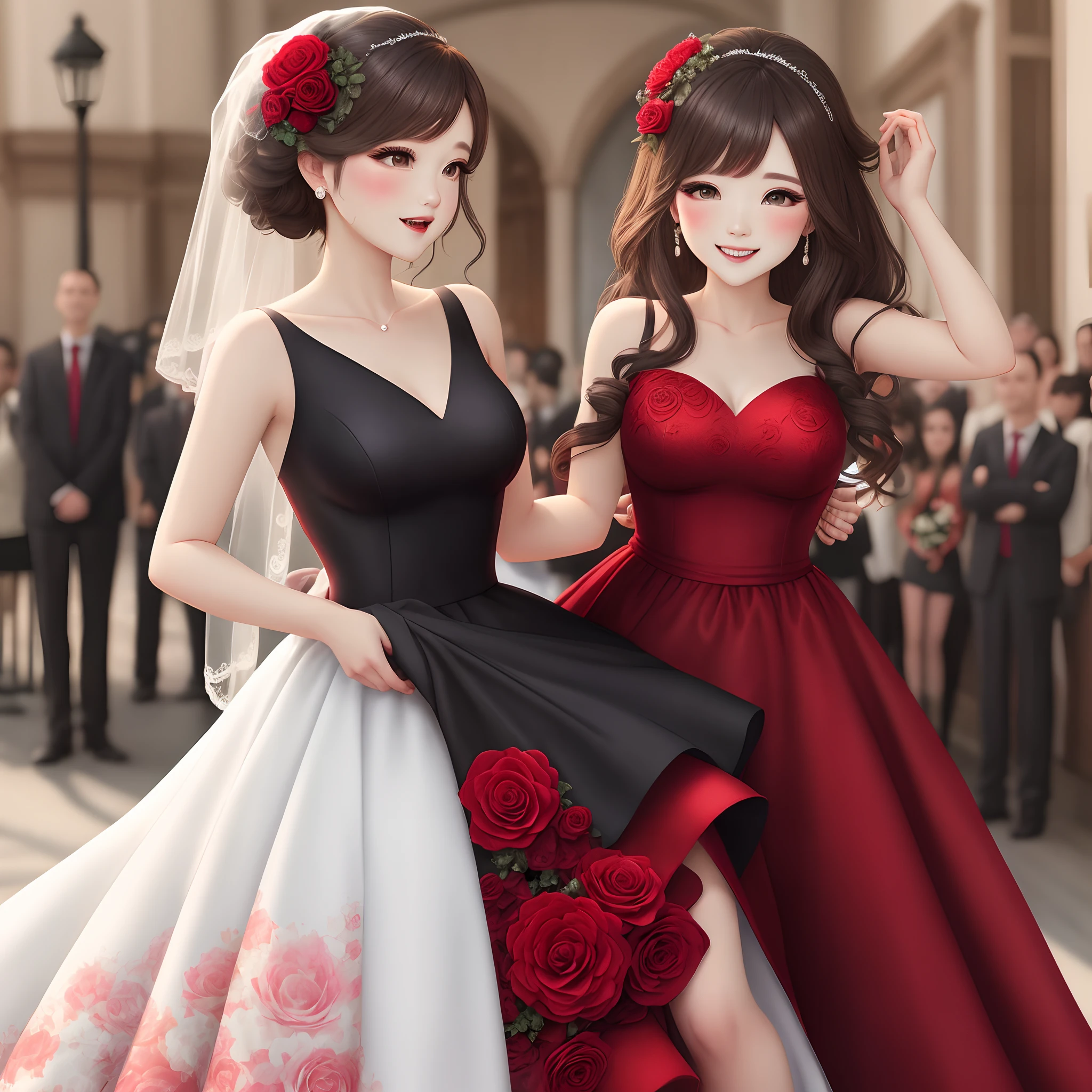 weddding dress red with floral black accents