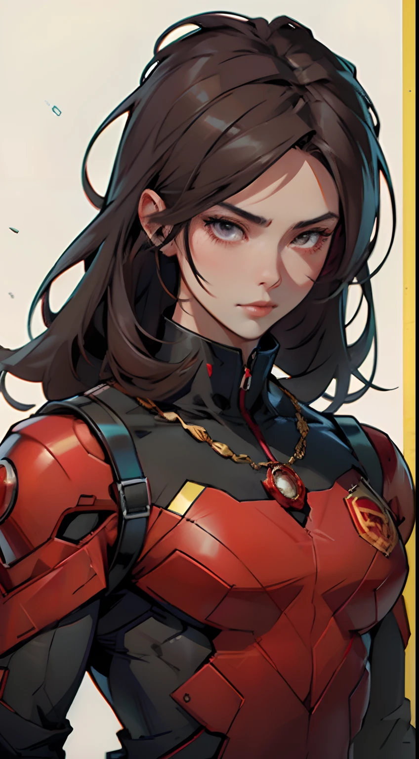 Create a hero image dressed in red and black,full bodyesbian。frontage。woman,Beautiful appearance。super heroes,Meimao,The hero must have a noble and powerful appearance,with distinct character traits。Red and black clothing should be modern and futuristic,There is a golden five-pointed star on the clothes,with technological elements and details that make it unique。The hero's pose is ready for battle。Feel free to add creative and interesting details,Make the hero more charming,full bodyesbian。detail-rich。