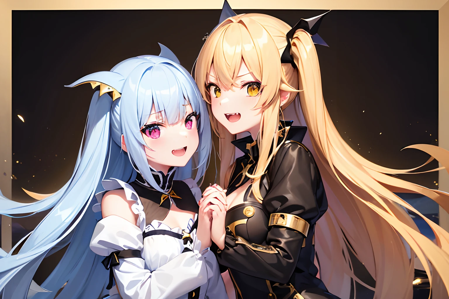 hight resolution、hightquality、ultra-detailliert、8k wallpaper、1人の女性、a blond、Beautiful fece、Wearing a shark costume、Teeth are shark fangs、Kamimei、Melancholy is in the air、Lovers feeling、Be loved、Familiarity、Lots of gold and black、Gold and black background