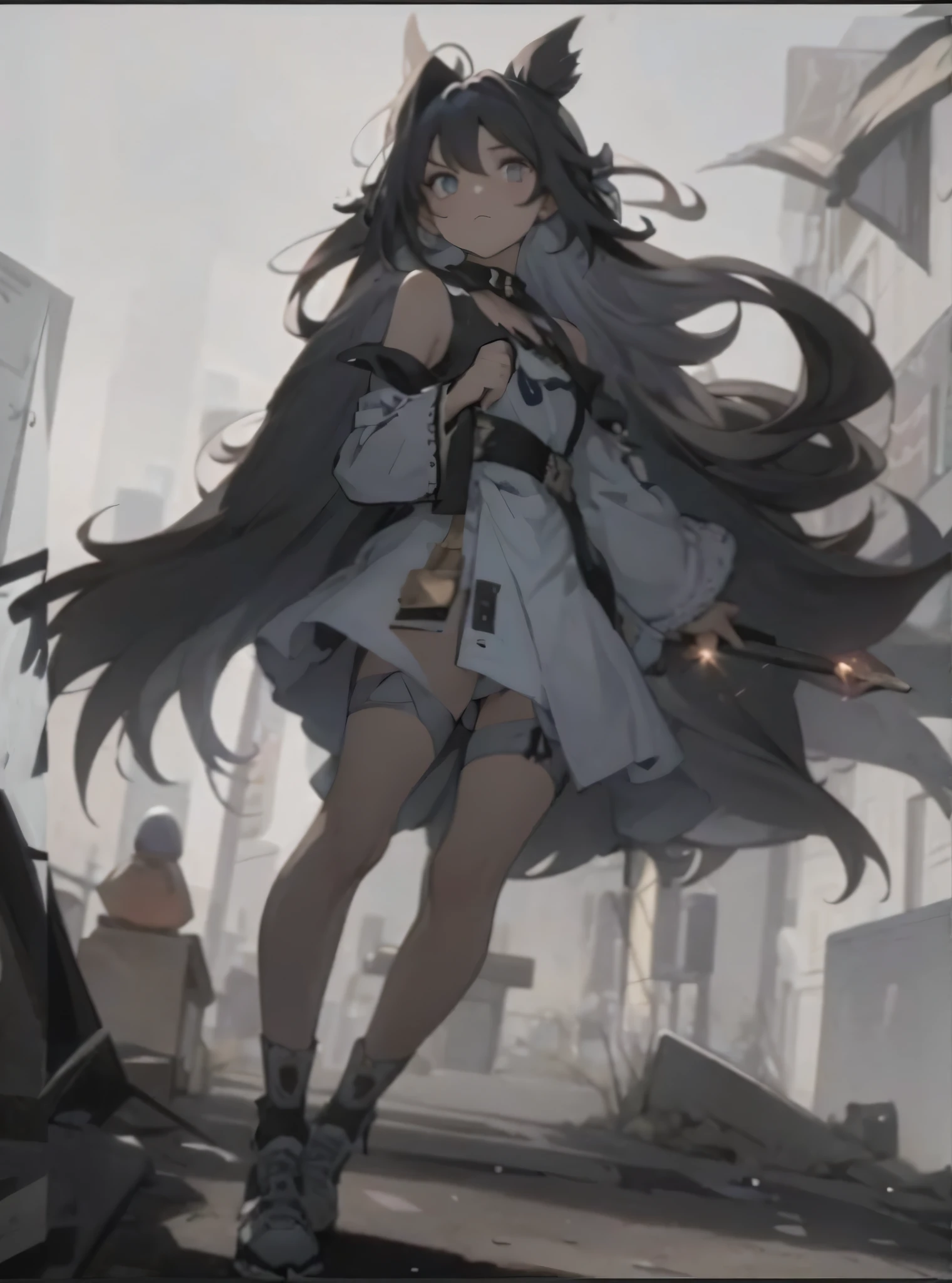 best qualityer,tmasterpiece,Ultimate resolution,downy,Extremely colorful,Colorful,The Witch,Long silver-blue hair,hair-bun,a matural female,Witch long-distance running,Magic Hat,Golden Hoop Stick,snow country,Lost snow,Normal posture