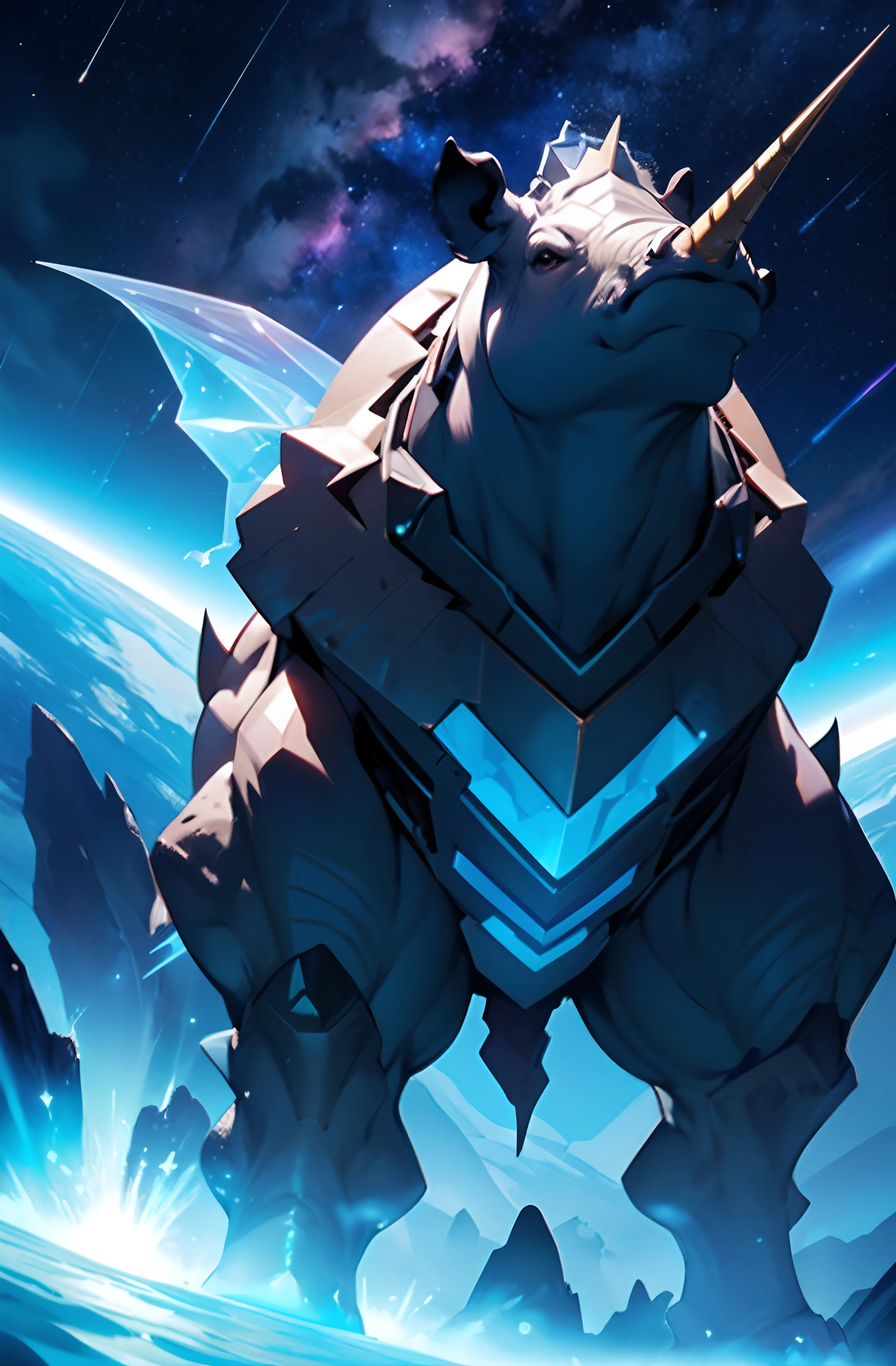 The Luminicorneum is an aberration formed by a distortion of stellar energy that has escaped from its plane of origin. Its appearance resembles a monstrous rhinoceros, But his body is translucent and shines like stars. Its horn is a prominent conical structure that emits a soft light, Similar to that of a unicorn