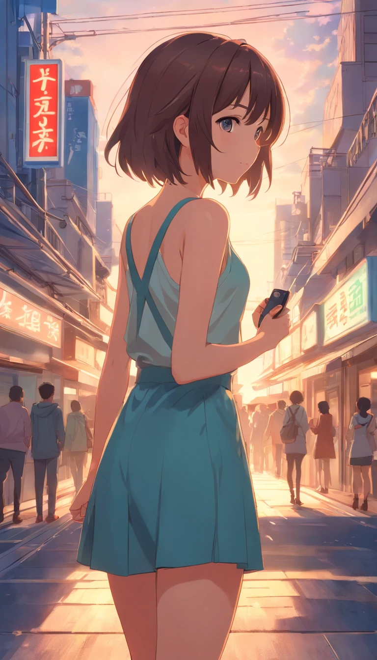 Girl back,Camera in hand,photographed,Super detail, High details