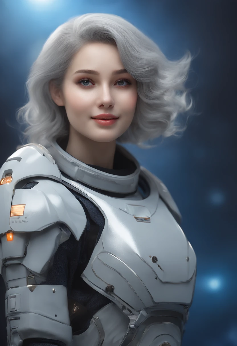 Best Quality, Ultra High Resolution, (Realism: 1.4), depth of fields, Beautiful face, (pureerosface_v1: 0.8), halfbody, | | 1girl in, Medium chest, (Gray hair: 1.3), Innocent smile, Natural makeup, | | | model poses, | | (space suits: 1.3), (Blue Armor: 1.3), Exquisite design, | | Space background, Stars_(skyporn), Moonlight, Night, | |