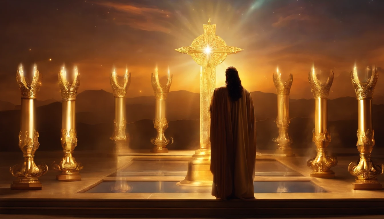 He stood with seven stars in his right hand,, The one who walks among the seven golden candlesticks speaks. Jesus,Appearing in the Book of Revelation,Your majesty,Fantasy,Standing looking ahead, Your feet are like shining jewels