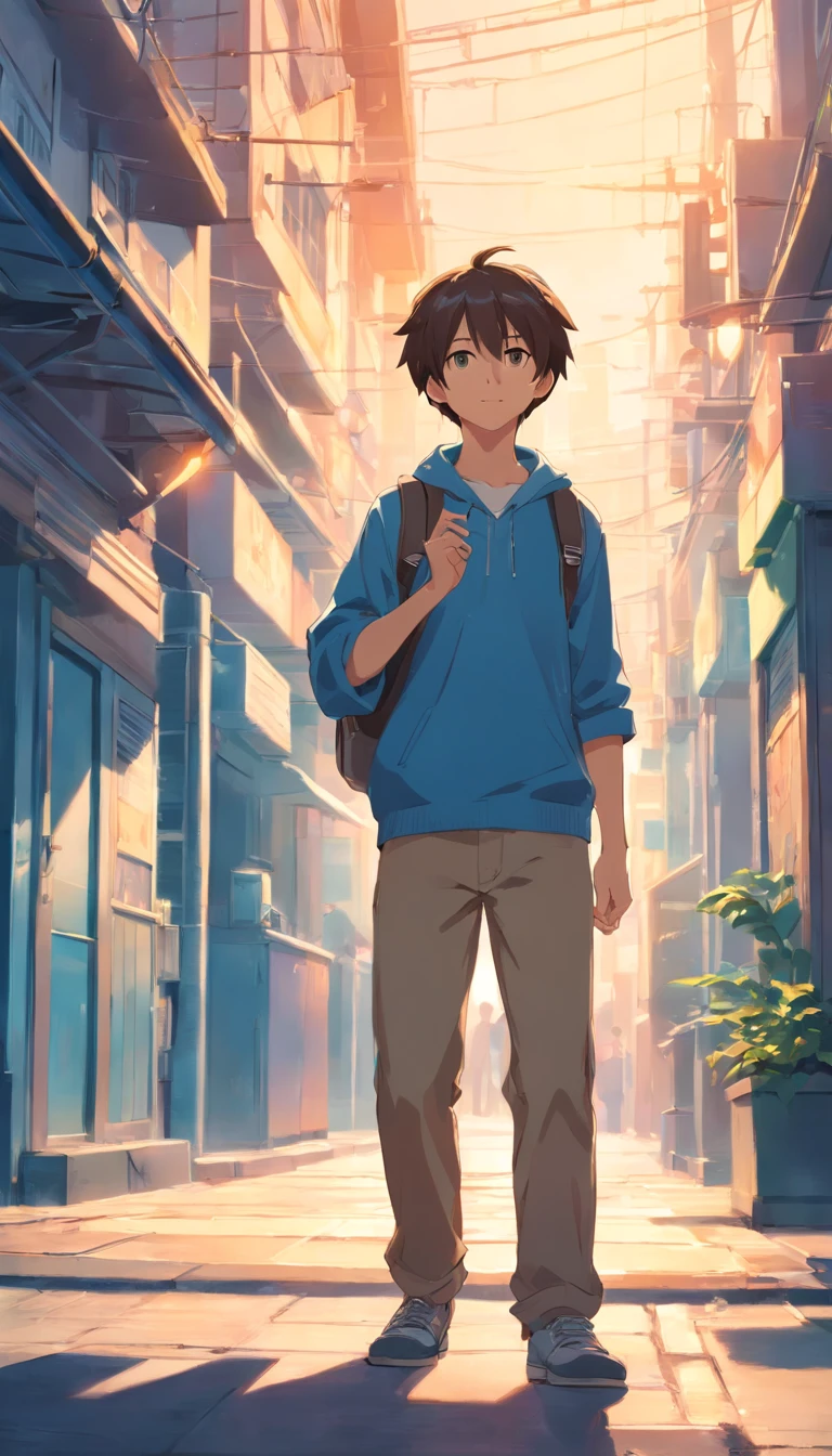 A boy taking a picture,Camera in hand,photographers,Back Shadow ,Super detail, High details